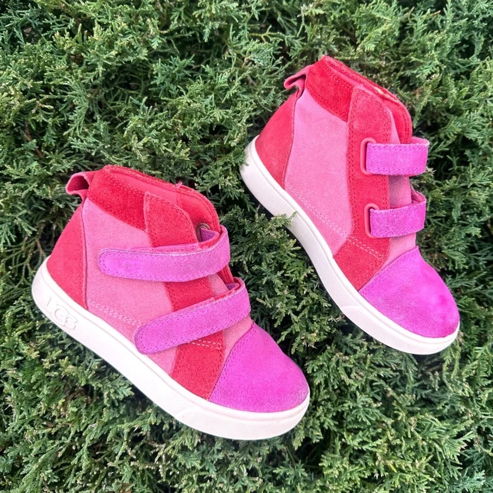 UGG Girl's T Rennon II Suede Leather Mashup Colorblock Sneakers Size 9 Pink Red‎